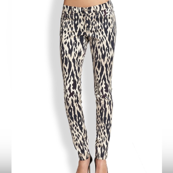 7 For All Mankind THE SKINNY Woman Jeans SZ 27 in IKAT LEOPARD PRINT - Picture 2 of 11